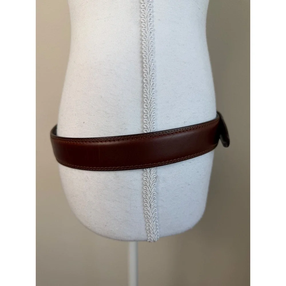 Mens Top Grain Leather Belt 36 / 90 Brown Solid Brass Buckle Casual Dress Preppy